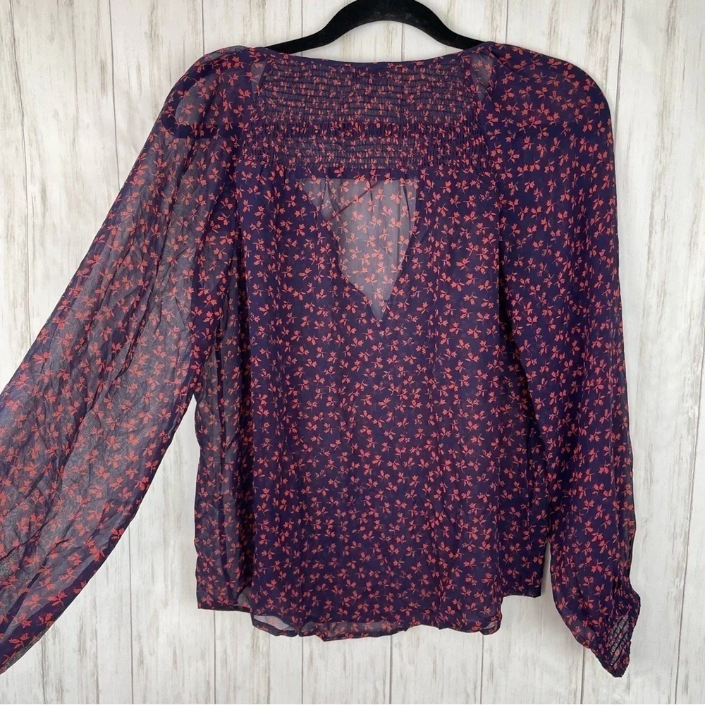 Joie 100% silk blue and red floral blouse Small - Picture 5 of 5